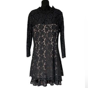Eliza J Gray Lace Fit and Flare Long Sleeve Dress with Blush Lining